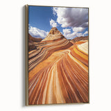 Framed canvas artwork showcasing a stunning desert landscape with golden hues, featuring intricate details and a modern frame, perfect for home decor enhancement.