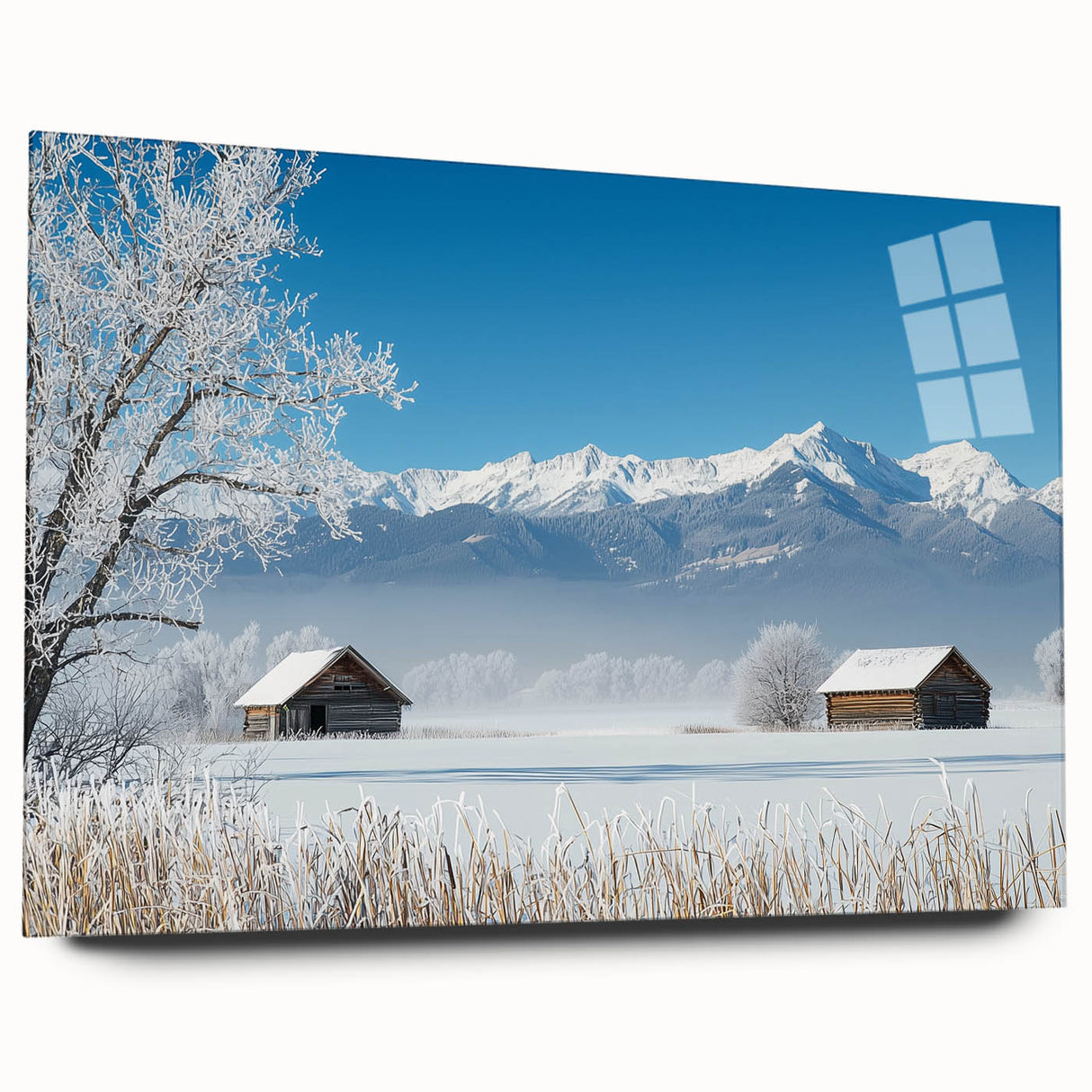 Acrylic landscape artwork depicting vibrant green fields under a clear blue sky, displayed in a side view without pins, ideal for modern home decor.