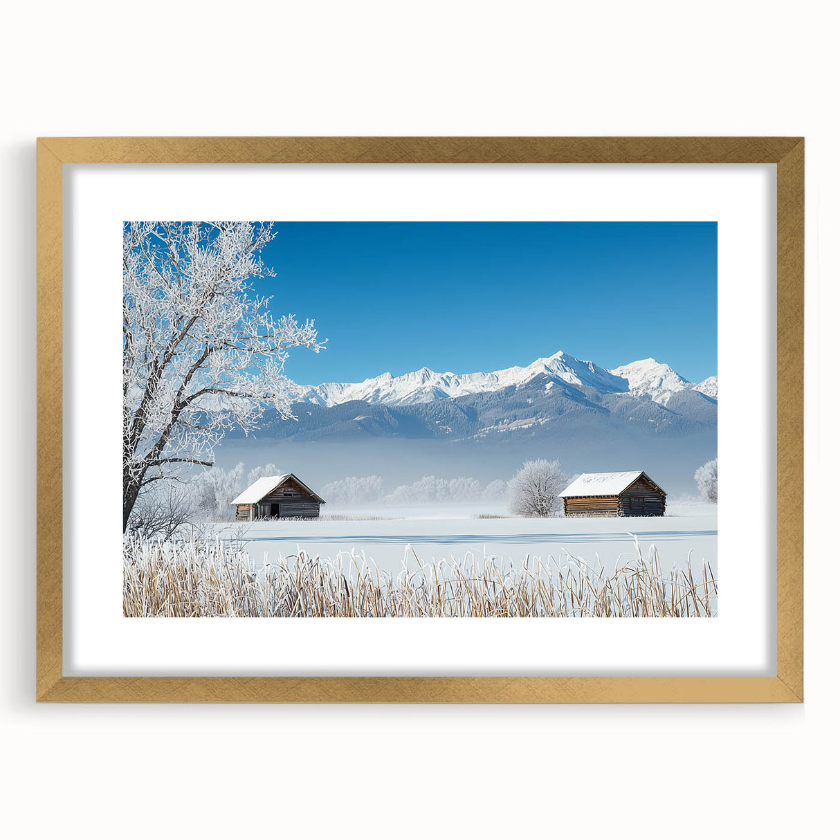 Gold-framed landscape artwork showcasing vibrant fields, elegantly matted for a polished look. Ideal for home decor or gallery displays, enhancing any interior style.