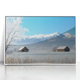 Framed acrylic artwork depicting a serene landscape of vibrant green fields under a clear blue sky, set in a sleek white frame for modern decor. Ideal for enhancing home or office spaces with a calming nature theme.