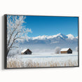 Framed black canvas featuring a vibrant landscape design with lush green fields and a bright blue sky, showcasing modern home decor for nature enthusiasts.
