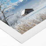 Vibrant rolled canvas artwork showcasing a serene landscape of golden fields under a blue sky, elegantly packaged in a protective cardboard tube for safe delivery.