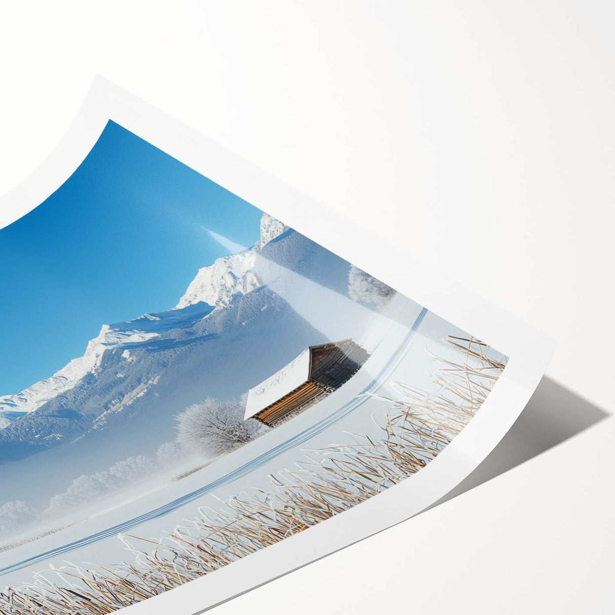 Lush green landscape print showcasing rolling fields under a clear blue sky, rolled and packaged securely for shipping, ideal for home decor.