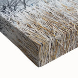 Close-up of a stretched canvas artwork depicting vibrant green fields under a clear blue sky, showcasing intricate brush strokes and textures for a dynamic landscape effect. Perfect for home décor enthusiasts seeking nature-inspired art.