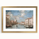 Elegant gold-framed landscape artwork with a mat, showcasing serene nature scenery. Ideal for home decor, enhancing living spaces with a touch of sophistication.