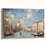 Framed canvas artwork showcasing a serene landscape design with silver accents, viewed from the side. Perfect for modern home decor, adding elegance and tranquility to any space.