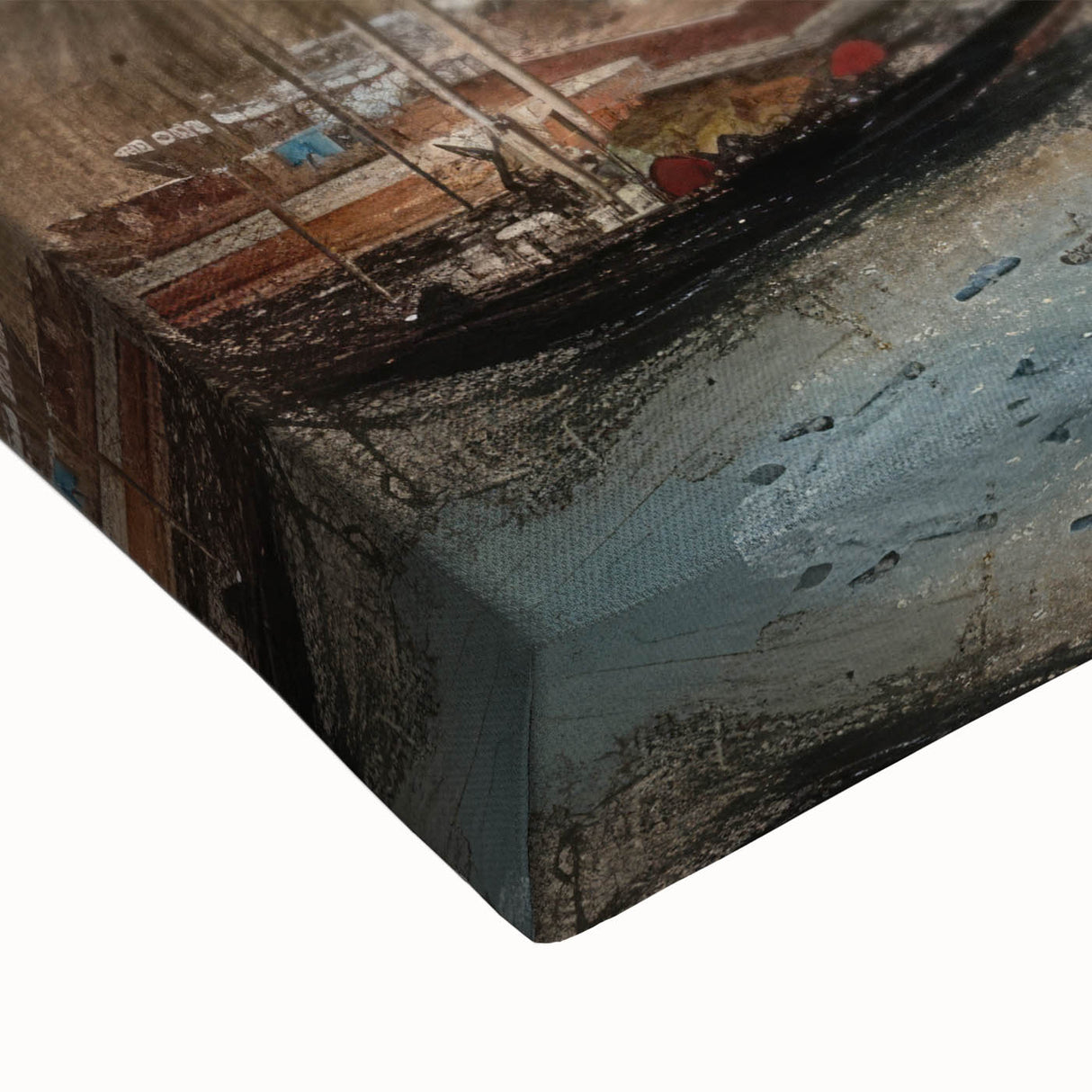 Close-up of a stretched canvas landscape artwork showcasing vibrant colors and intricate details, perfect for home decor, adding a serene natural ambiance.