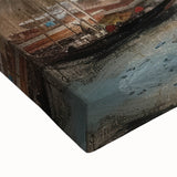 Close-up of a stretched canvas landscape artwork showcasing vibrant colors and intricate details, perfect for home decor, adding a serene natural ambiance.