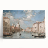 Stretched canvas artwork featuring a serene landscape design with vibrant colors, leaning against a neutral wall, ideal for home decor inspiration.