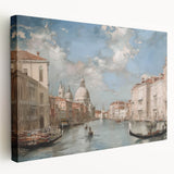 Side view of a stretched canvas showcasing a vibrant landscape design, featuring lush green hills and a serene blue sky, ideal for home decor and artistic ambiance.