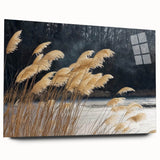 Large abstract floral print in vibrant pink and green tones on acrylic glass, suitable for bedroom or dining room decor.