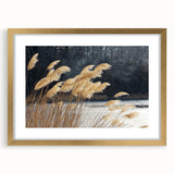Extra large abstract art print of florals in textured gold frame, ideal for living room decor.