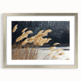 Textured abstract art print depicting close-up floral designs in soft pastel shades, framed in silver.