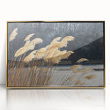 Large art print of a floral close-up in a gold frame, featuring mid-century modernist style, suitable for nursery wall decor.