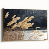 Framed canvas featuring a close-up floral design in black and gold, ideal for bedroom wall art.