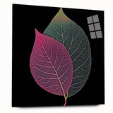 Large abstract wall art of close-up green leaves on acrylic glass, ideal for bedroom or dining room decor.