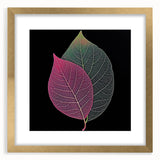 Extra large abstract art print featuring textured close-ups of leaves in muted green and gold tones, framed in gold.