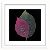 Abstract art print of close-up green leaves in a white frame, suitable for dining room or bedroom decor.
