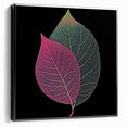 Framed canvas of close-up black and white leaves, ideal for bedroom wall art in a vintage style.