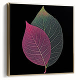 Framed canvas featuring close-up of leaves in silver and gold tones, ideal for bedroom wall art.
