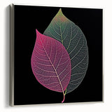 Landscape art painting featuring close-up of leaves in muted green and silver on framed canvas.