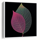 Framed canvas of vintage poster art featuring close-ups of leaves in vibrant green tones, ideal for living room decor.
