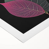 Art deco poster featuring close-up of green leaves on rolled canvas, suitable for dining room wall art.