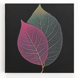 Close-up of leaves in black and white on a large stretched canvas, ideal for kitchen wall art.