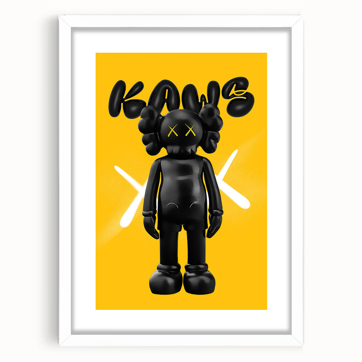 Unique Pop Art Wall Art – Vibrant KAWS-Inspired Figure on Yellow Background