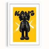 Unique Pop Art Wall Art – Vibrant KAWS-Inspired Figure on Yellow Background