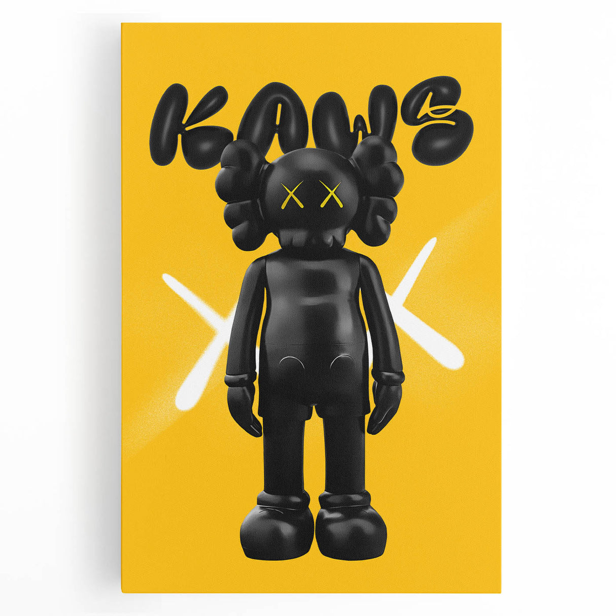 Unique Pop Art Wall Art – Vibrant KAWS-Inspired Figure on Yellow Background