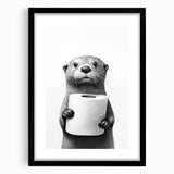 Bathroom Artwork - Minimalist Otter Holding Toilet Roll Wall Decor