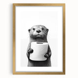 Bathroom Artwork - Minimalist Otter Holding Toilet Roll Wall Decor