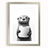 Bathroom Artwork - Minimalist Otter Holding Toilet Roll Wall Decor