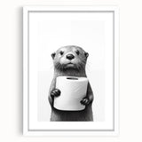 Bathroom Artwork - Minimalist Otter Holding Toilet Roll Wall Decor