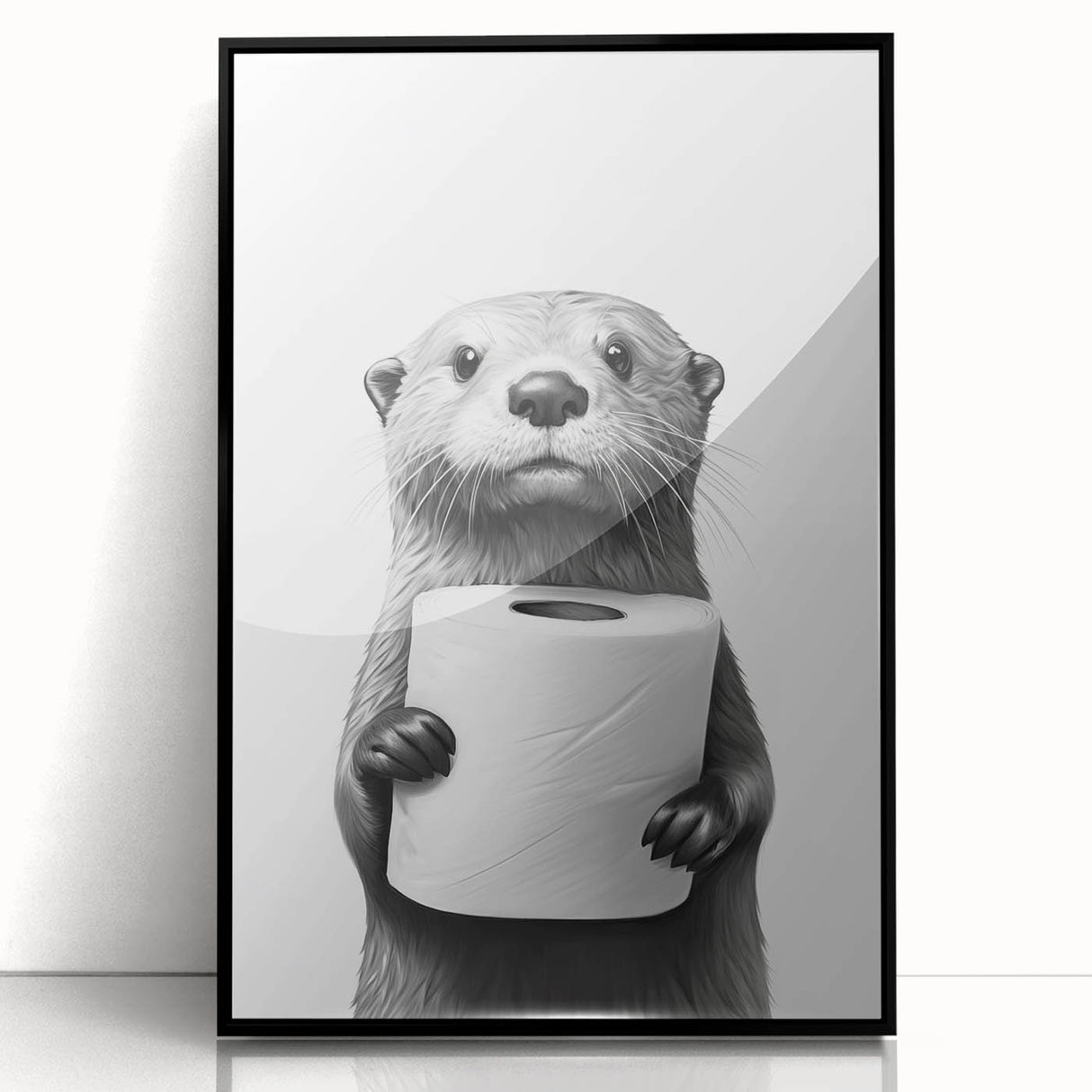Bathroom Artwork - Minimalist Otter Holding Toilet Roll Wall Decor