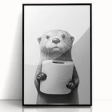 Bathroom Artwork - Minimalist Otter Holding Toilet Roll Wall Decor
