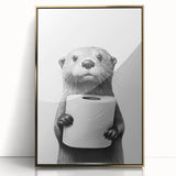 Bathroom Artwork - Minimalist Otter Holding Toilet Roll Wall Decor