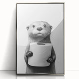 Bathroom Artwork - Minimalist Otter Holding Toilet Roll Wall Decor