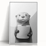 Bathroom Artwork - Minimalist Otter Holding Toilet Roll Wall Decor