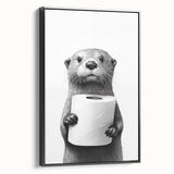 Bathroom Artwork - Minimalist Otter Holding Toilet Roll Wall Decor