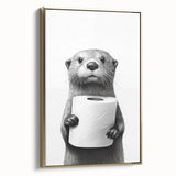 Bathroom Artwork - Minimalist Otter Holding Toilet Roll Wall Decor