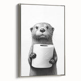 Bathroom Artwork - Minimalist Otter Holding Toilet Roll Wall Decor