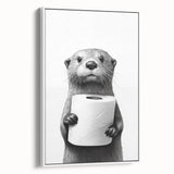 Bathroom Artwork - Minimalist Otter Holding Toilet Roll Wall Decor