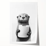 Bathroom Artwork - Minimalist Otter Holding Toilet Roll Wall Decor