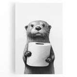 Bathroom Artwork - Minimalist Otter Holding Toilet Roll Wall Decor