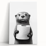 Bathroom Artwork - Minimalist Otter Holding Toilet Roll Wall Decor