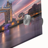 Large abstract depiction of London on acrylic glass in mid-century modernist style, suitable for dining room art.
