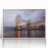 Mid-century modernist art depicting London scenery in muted gray tones on a white framed acrylic.
