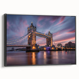 Black and white wall art featuring a vintage poster-style landscape of London on a framed canvas, ideal for bedroom decor.